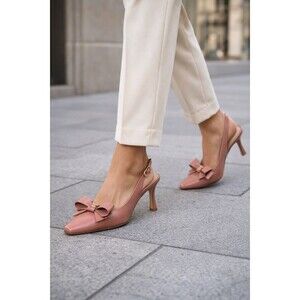 Dee Ocleppo Pink Leather Bow Coronado Slingback Pointed Toe Heels